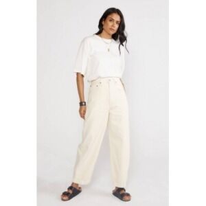 Etica Iris High Rise Barrel Leg Jeans Off White Cotton Denim Size 30